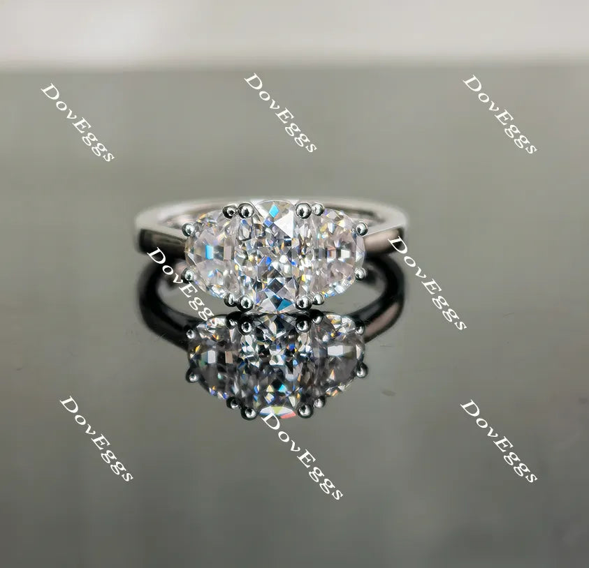 Oval three stones moissanite engagement ring| Doveggs