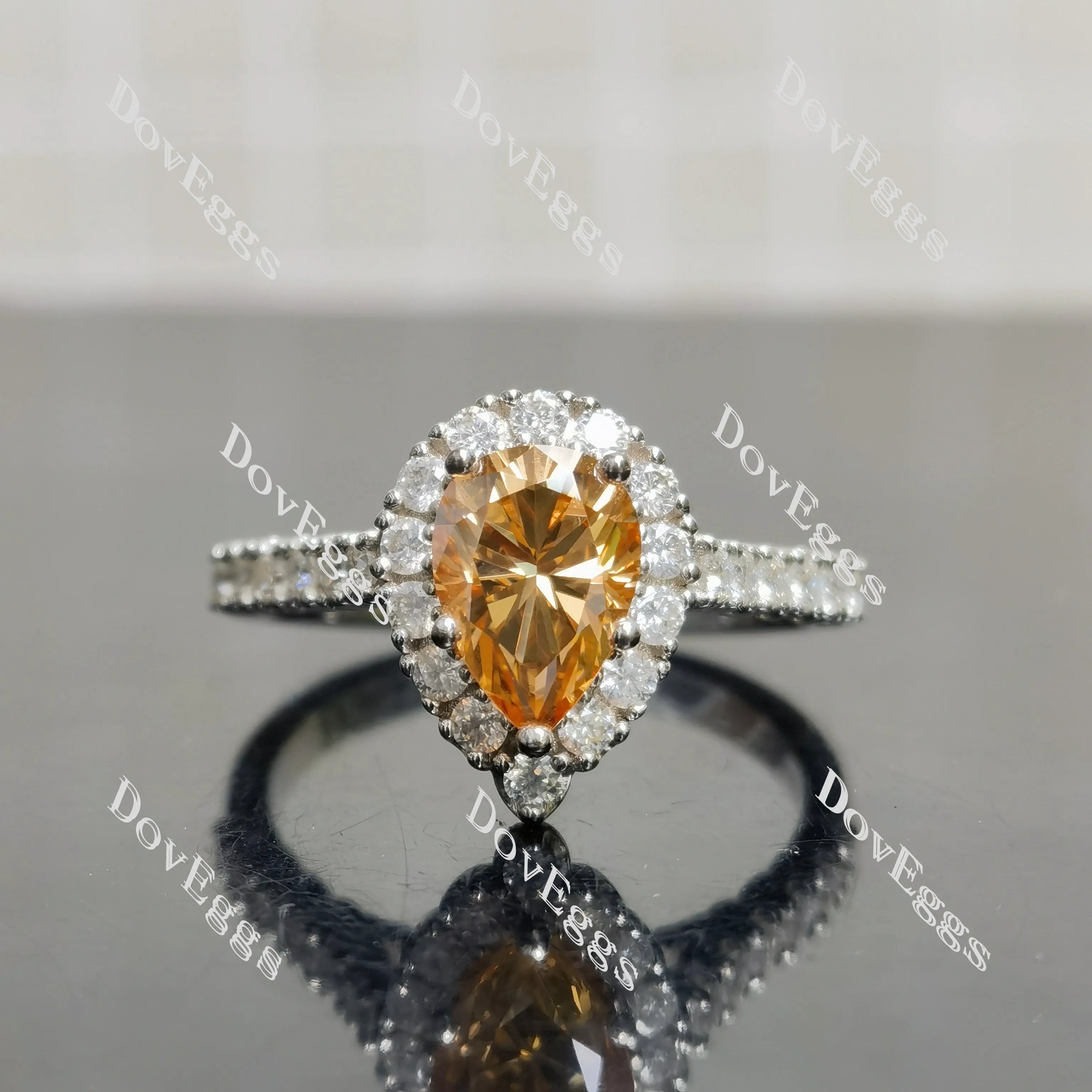 (size 11) Doveggs sterling silver 3ct champagne color pear moissanite engagement ring