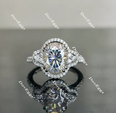 Oval floral art deco halo moissanite engagement ring| DovEggs