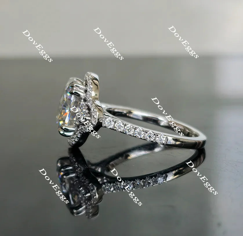 Oval floral art deco halo moissanite engagement ring| DovEggs
