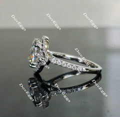 Oval floral art deco halo moissanite engagement ring| DovEggs
