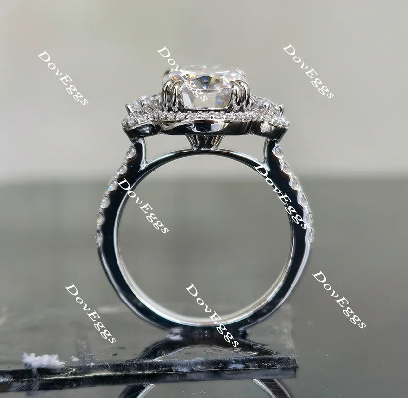 Oval floral art deco halo moissanite engagement ring| DovEggs