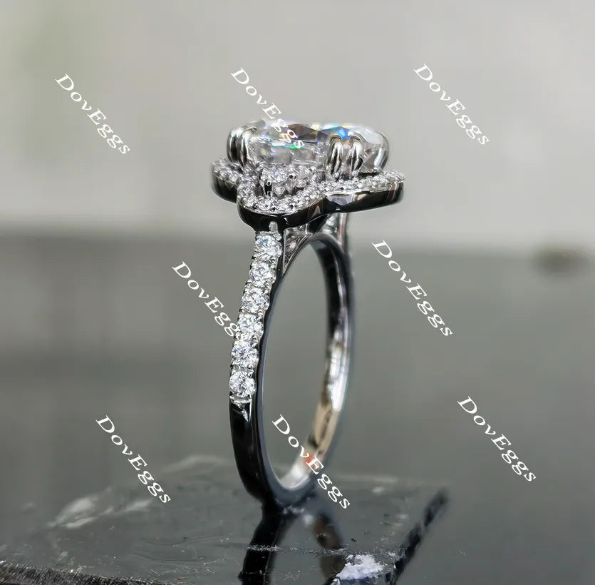 Oval floral art deco halo moissanite engagement ring| DovEggs