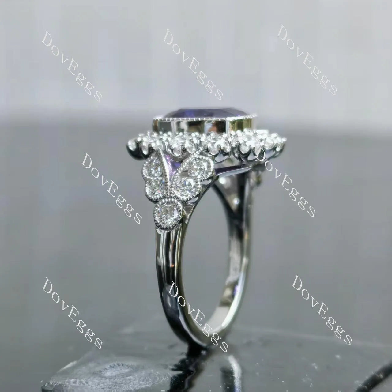 Group Order flower shape halo split shank moissanite/colored gem engagement ring