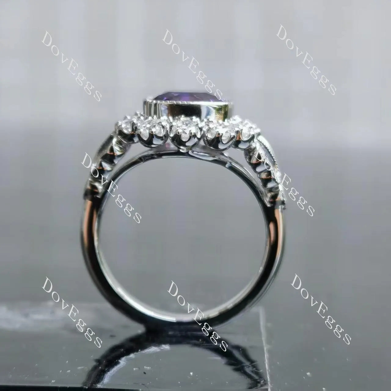 Group Order flower shape halo split shank moissanite/colored gem engagement ring