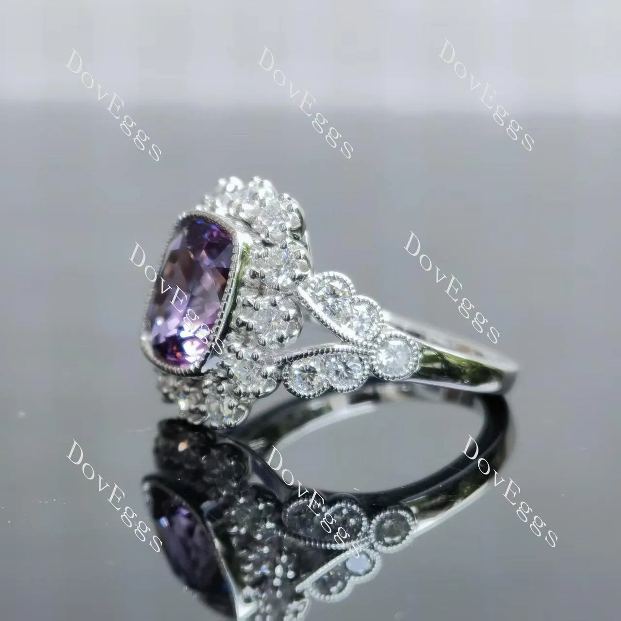 Group Order flower shape halo split shank moissanite/colored gem engagement ring