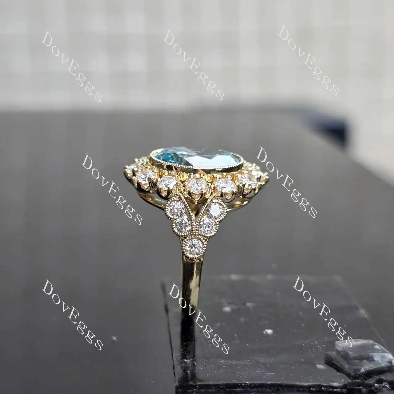 Group Order flower shape halo split shank moissanite/colored gem engagement ring