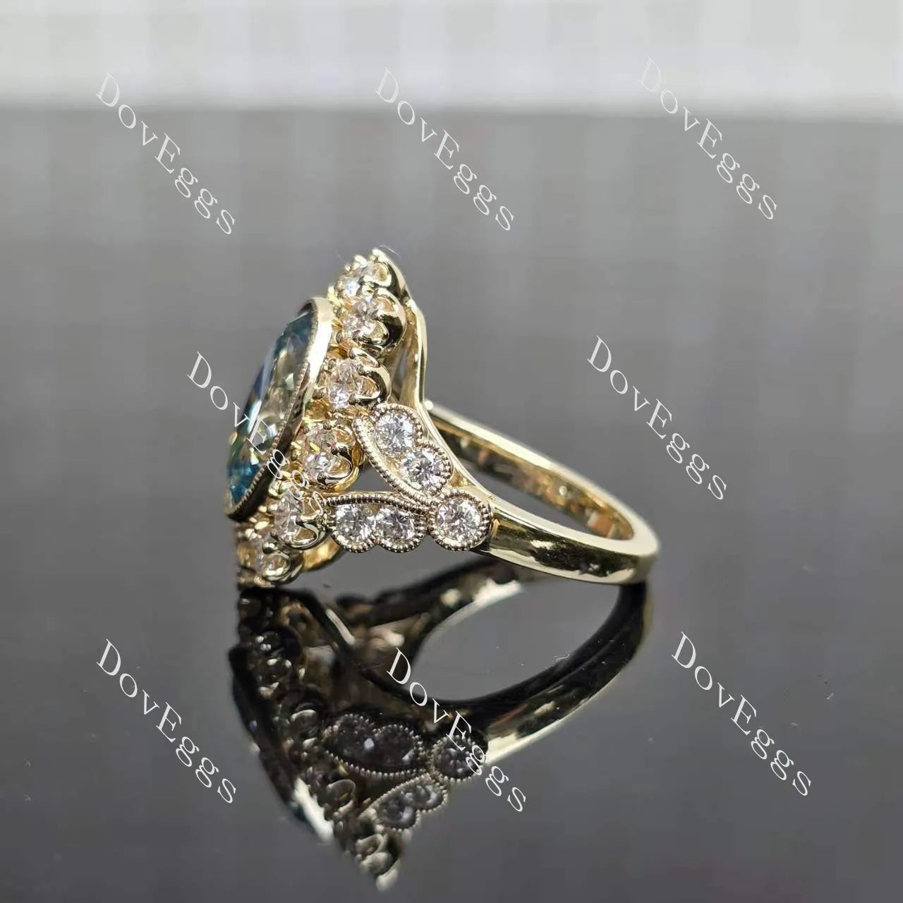 Group Order flower shape halo split shank moissanite/colored gem engagement ring