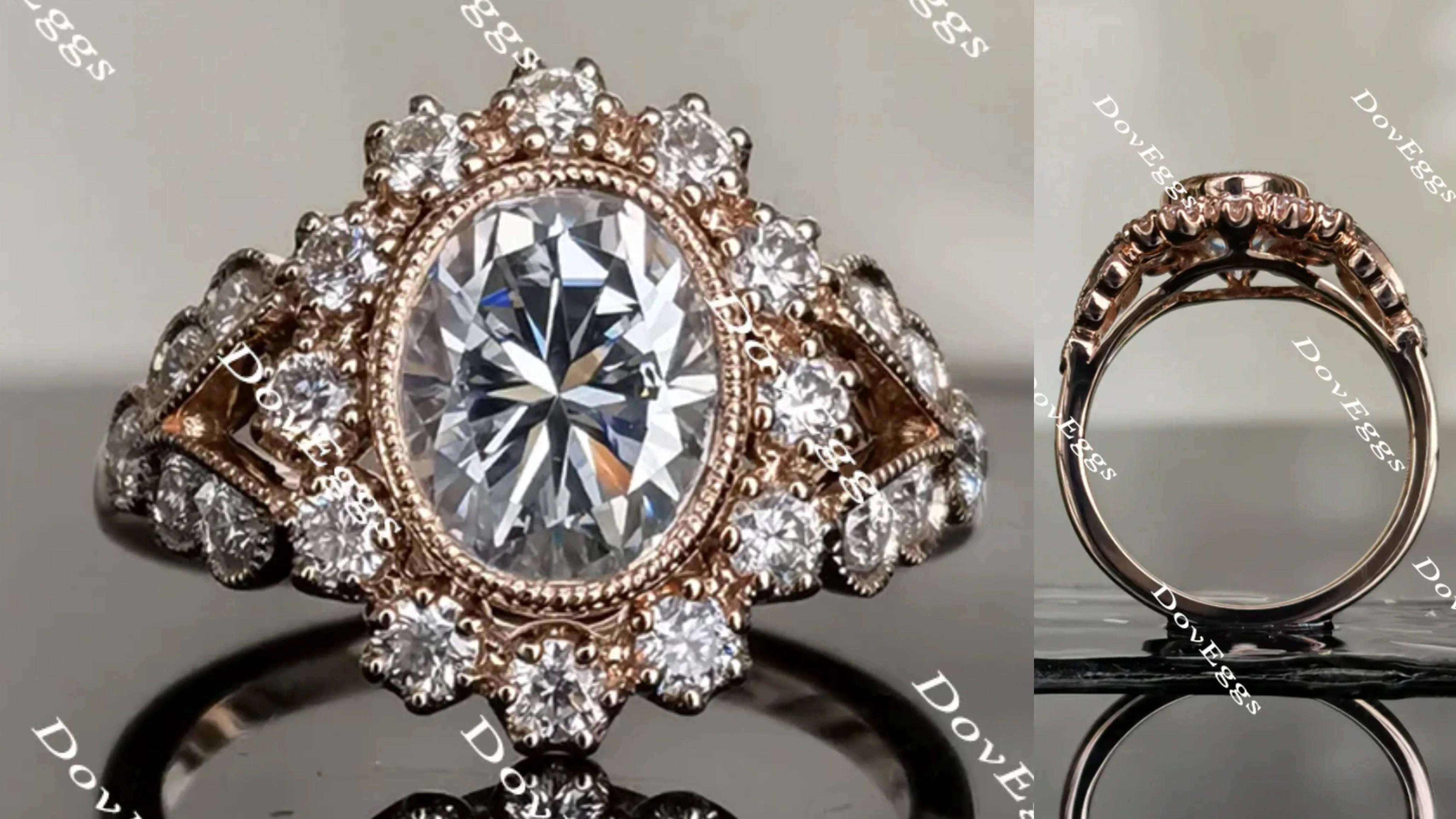 Group Order flower shape halo split shank moissanite/colored gem engagement ring