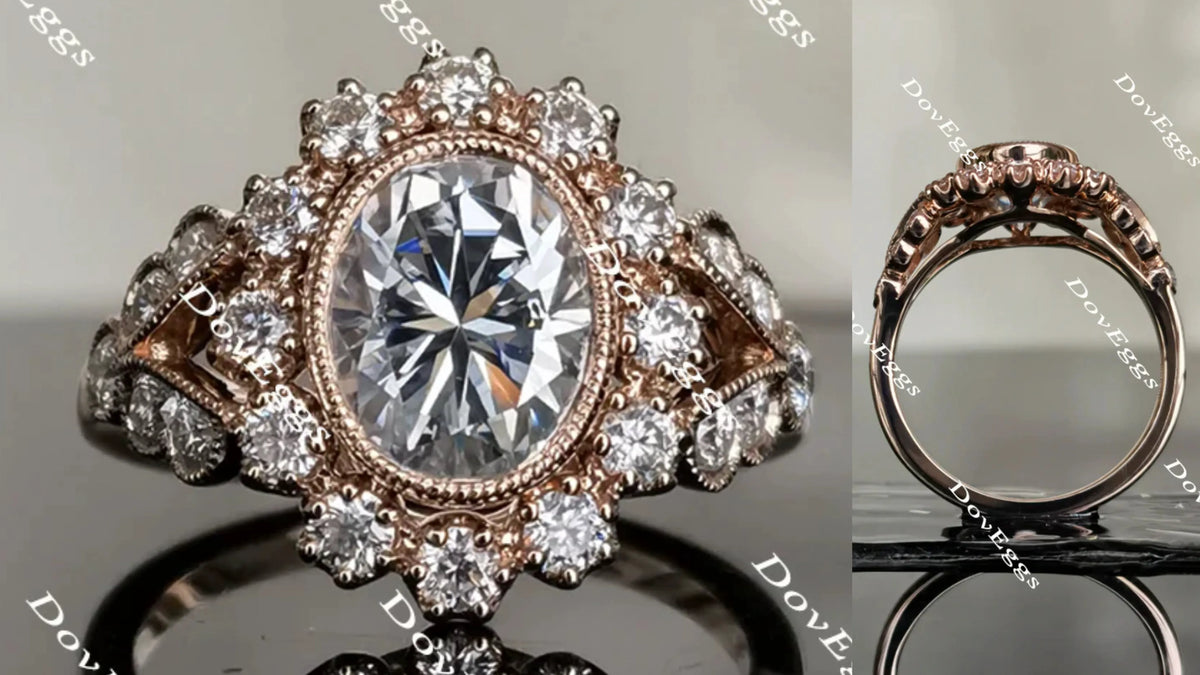 Group Order flower shape halo split shank moissanite/colored gem engagement ring