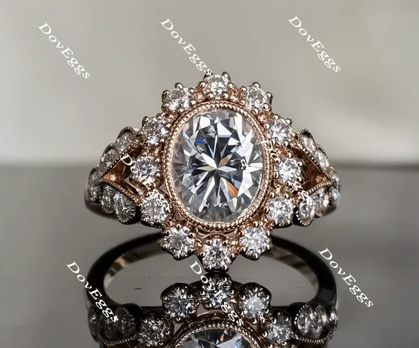 Marisol-Oval flower shape halo split shank oval engagement ring| DovEggs