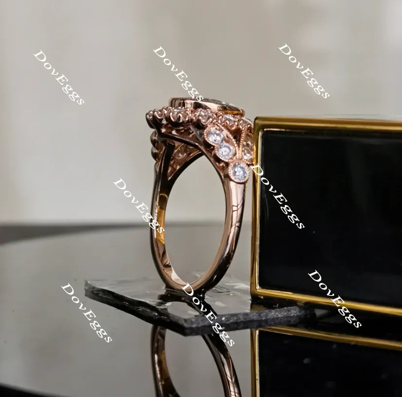 Marisol-Oval flower shape halo split shank oval engagement ring| DovEggs