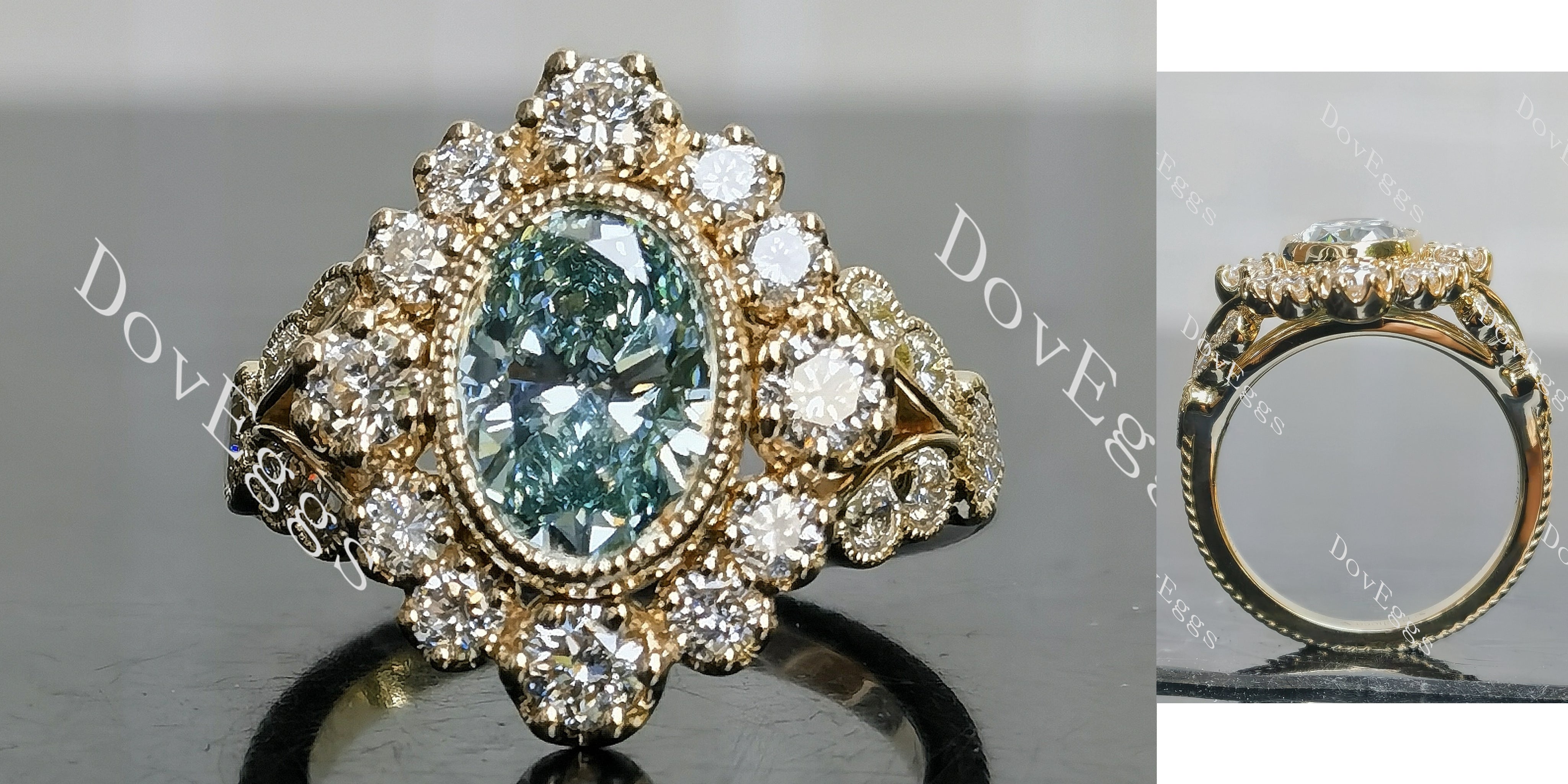 Tin’s Marisol Oval floral colored moissanite engagement ring | DovEggs