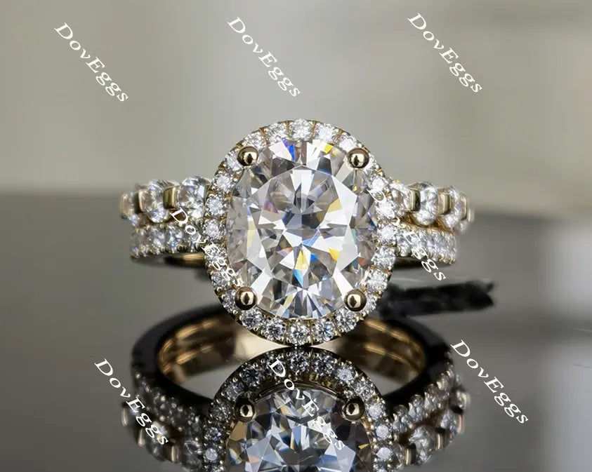 Oval halo pave moissanite engagement ring only| DovEggs