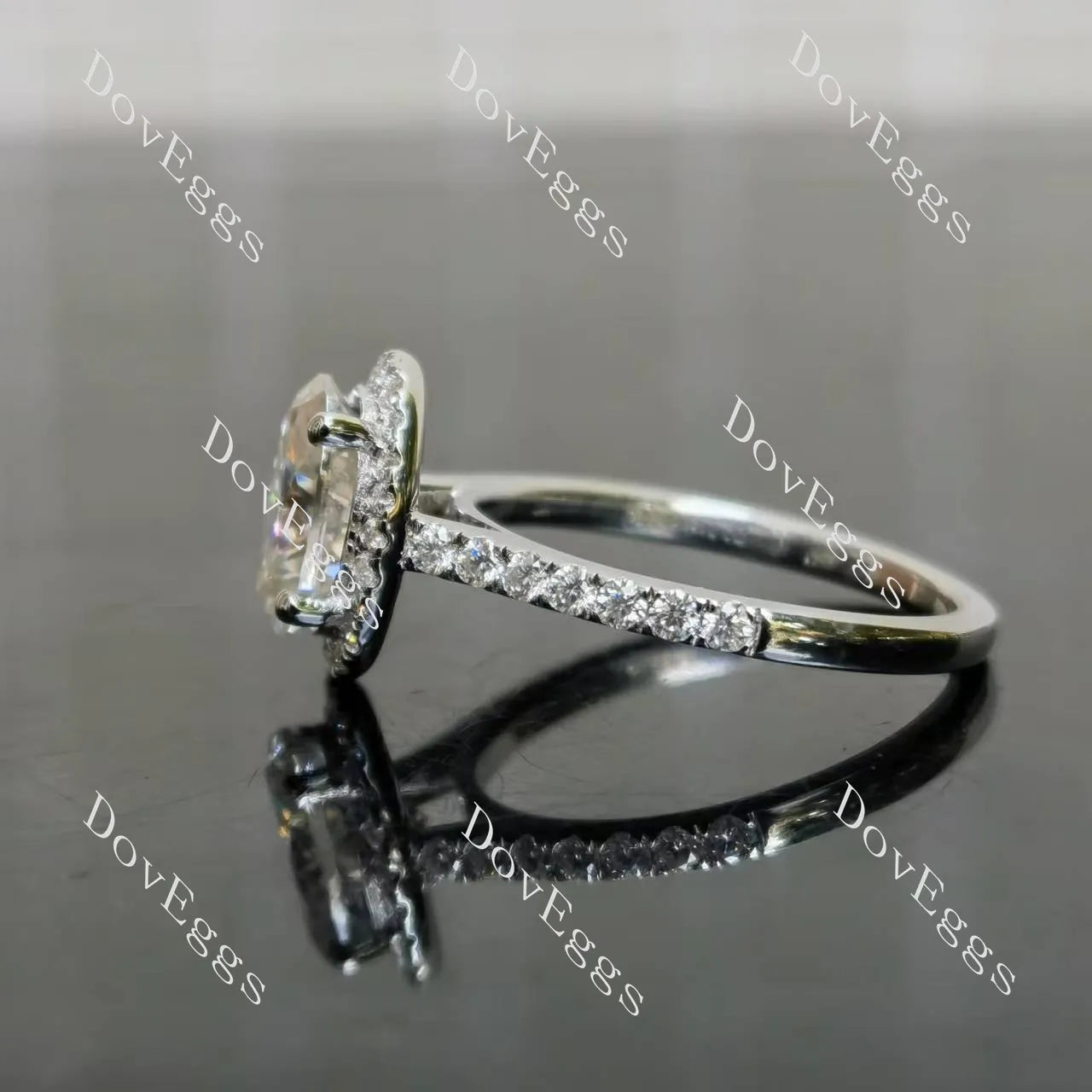 Oval halo pave moissanite engagement ring only| DovEggs
