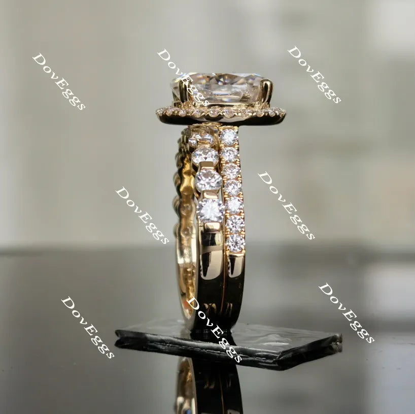 Oval halo pave moissanite engagement ring only| DovEggs