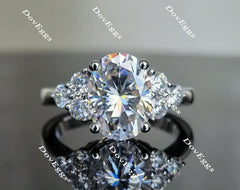 Teia Lily-Oval side stone moissanite engagement ring| DovEggs
