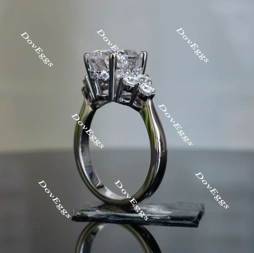 Teia Lily-Oval side stone moissanite engagement ring| DovEggs