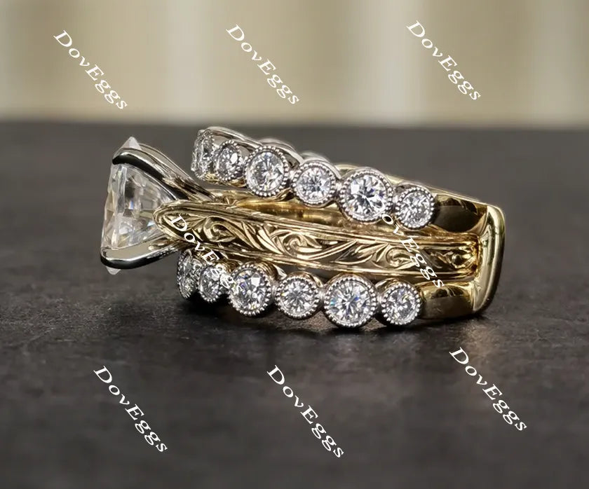 Oval art deco carved moissanite bridal set (2 rings)| DovEggs