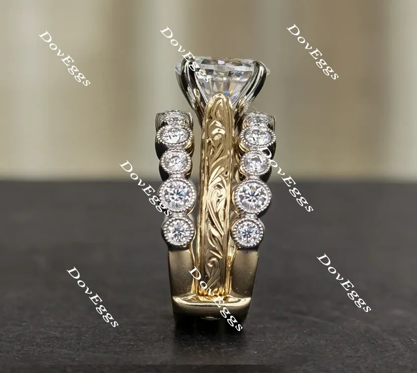Oval art deco carved moissanite bridal set (2 rings)| DovEggs
