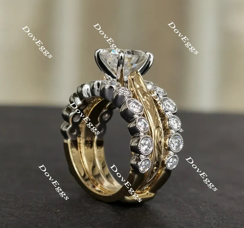 Oval art deco carved moissanite bridal set (2 rings)| DovEggs