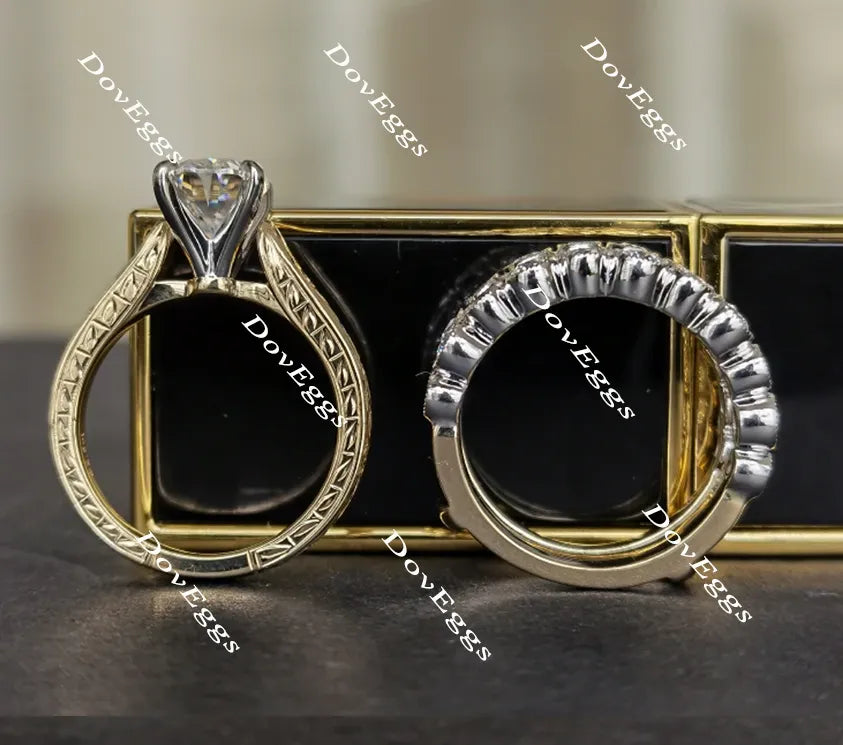 Oval art deco carved moissanite bridal set (2 rings)| DovEggs