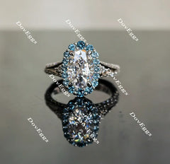 Oval art deco halo moissanite engagement ring| Doveggs