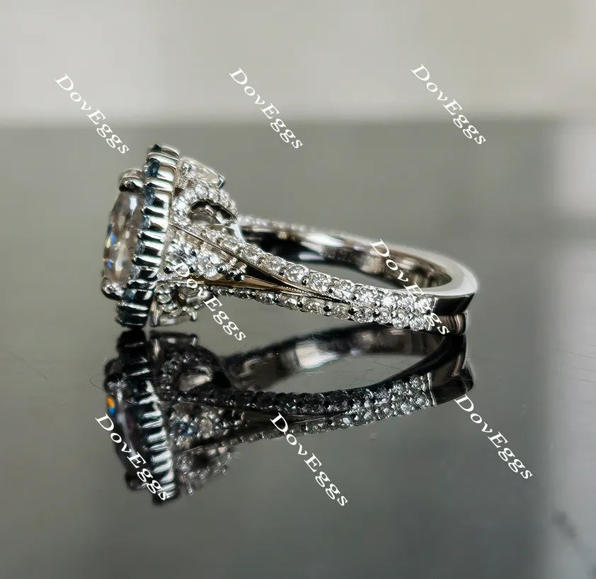 Oval art deco halo moissanite engagement ring| Doveggs