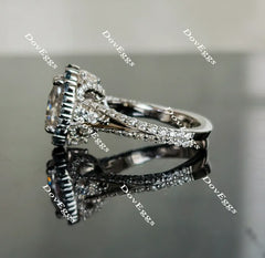 Oval art deco halo moissanite engagement ring| Doveggs