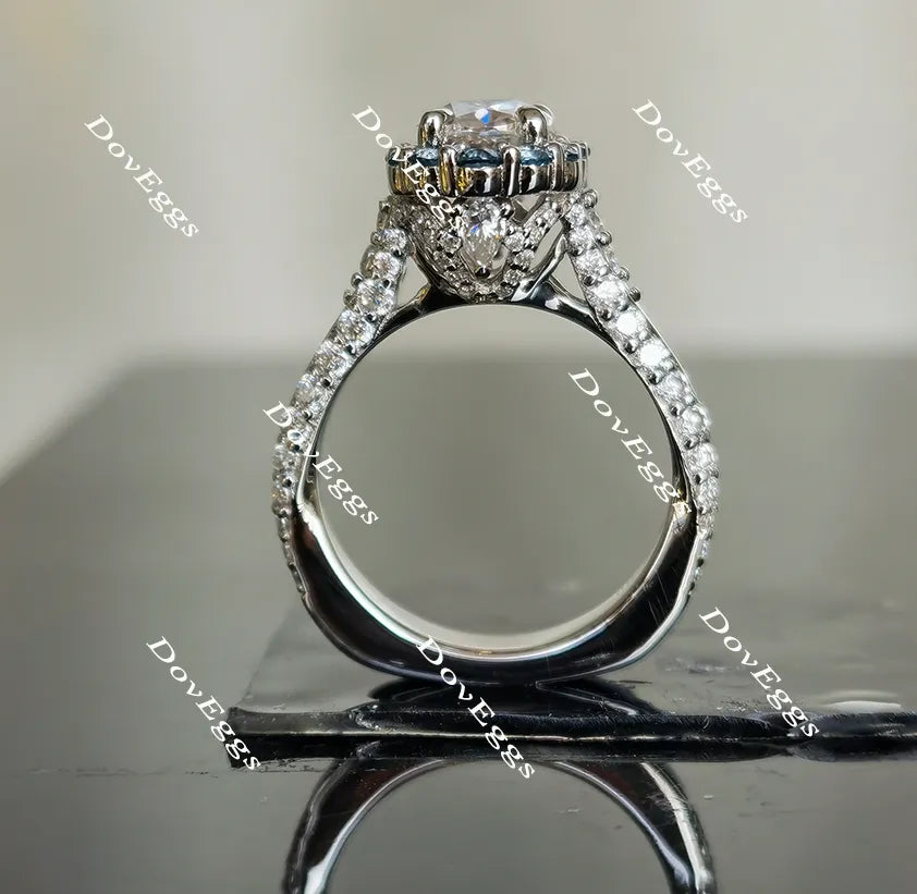 Oval art deco halo moissanite engagement ring| Doveggs