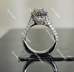 Oval art deco halo moissanite engagement ring| Doveggs