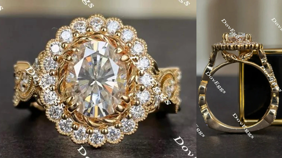 The Fiona-Oval flower shape moissanite engagement ring| DovEggs