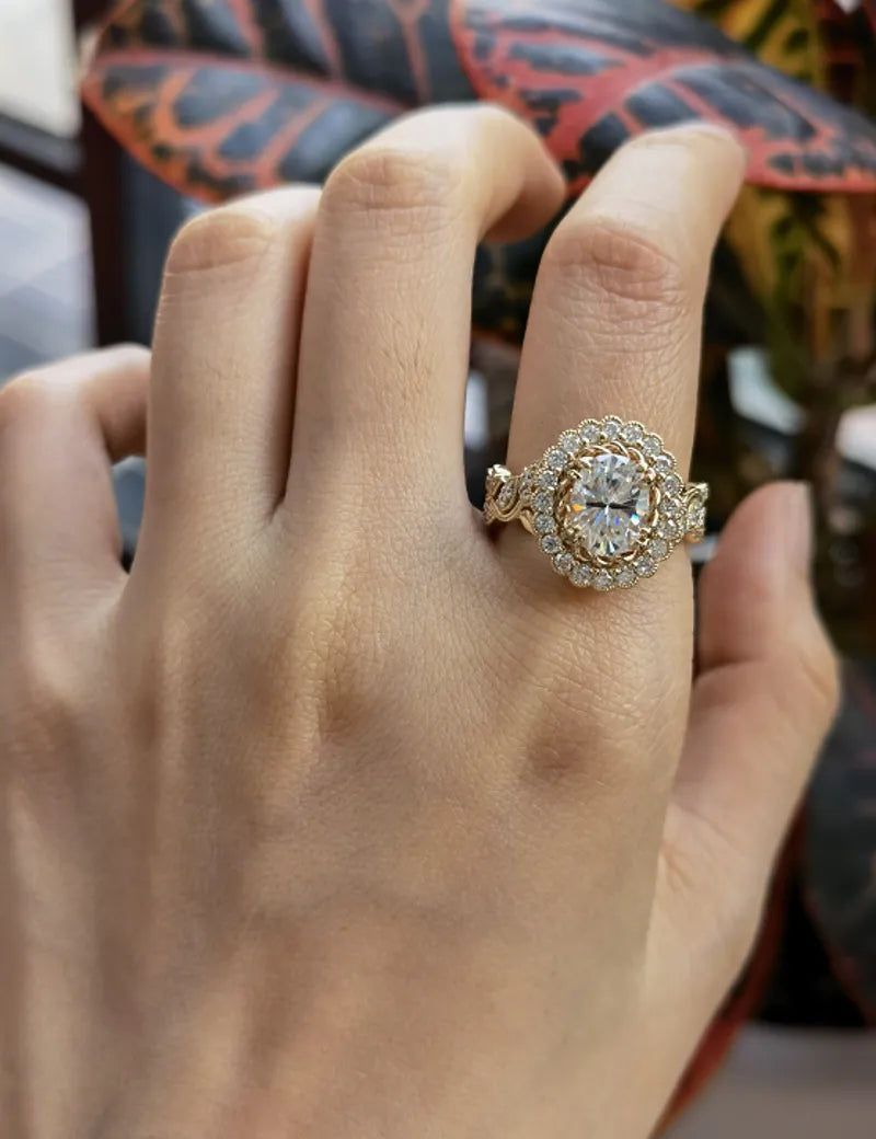 The Fiona-Oval flower shape moissanite engagement ring| DovEggs