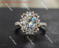 Oval flower shape half eternity pave moissanite engagement ring| DovEggs