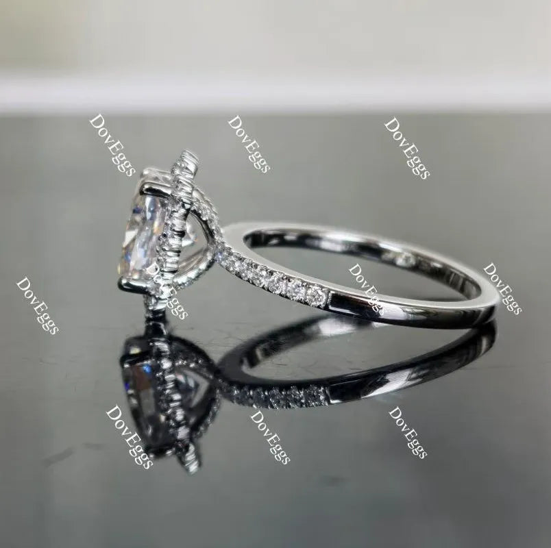 Oval flower shape half eternity pave moissanite engagement ring| DovEggs