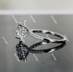 Oval flower shape half eternity pave moissanite engagement ring| DovEggs