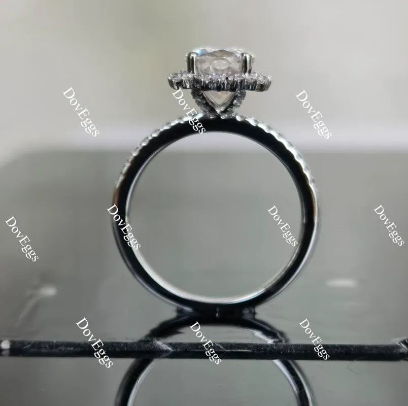 Oval flower shape half eternity pave moissanite engagement ring| DovEggs