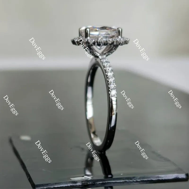 Oval flower shape half eternity pave moissanite engagement ring| DovEggs