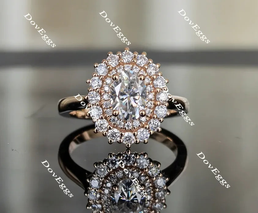 The Persephone-Oval flower shape halo moissanite engagement ring| DovEggs