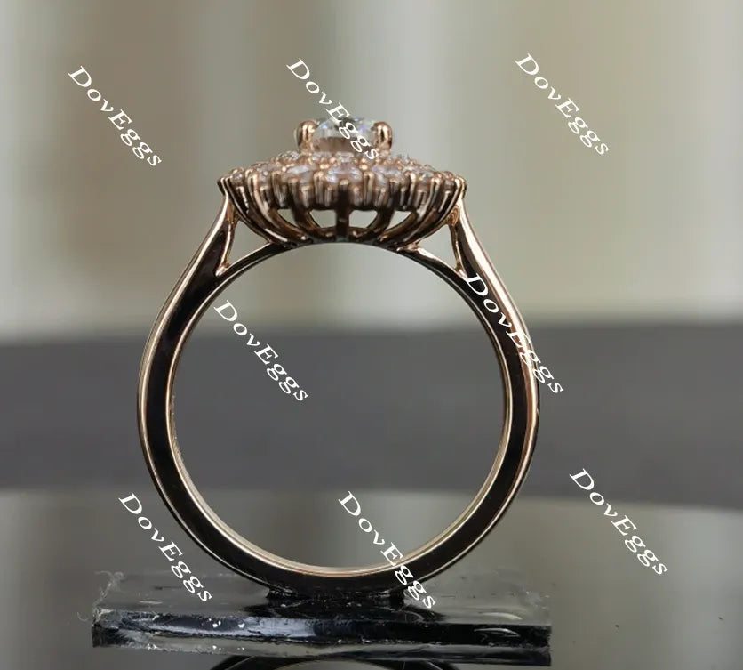 The Persephone-Oval flower shape halo moissanite engagement ring| DovEggs
