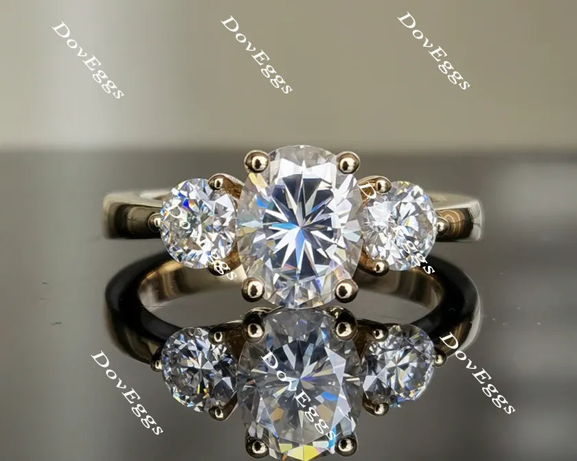 Oval three-stone moissanite engagement ring for women| DovEggs