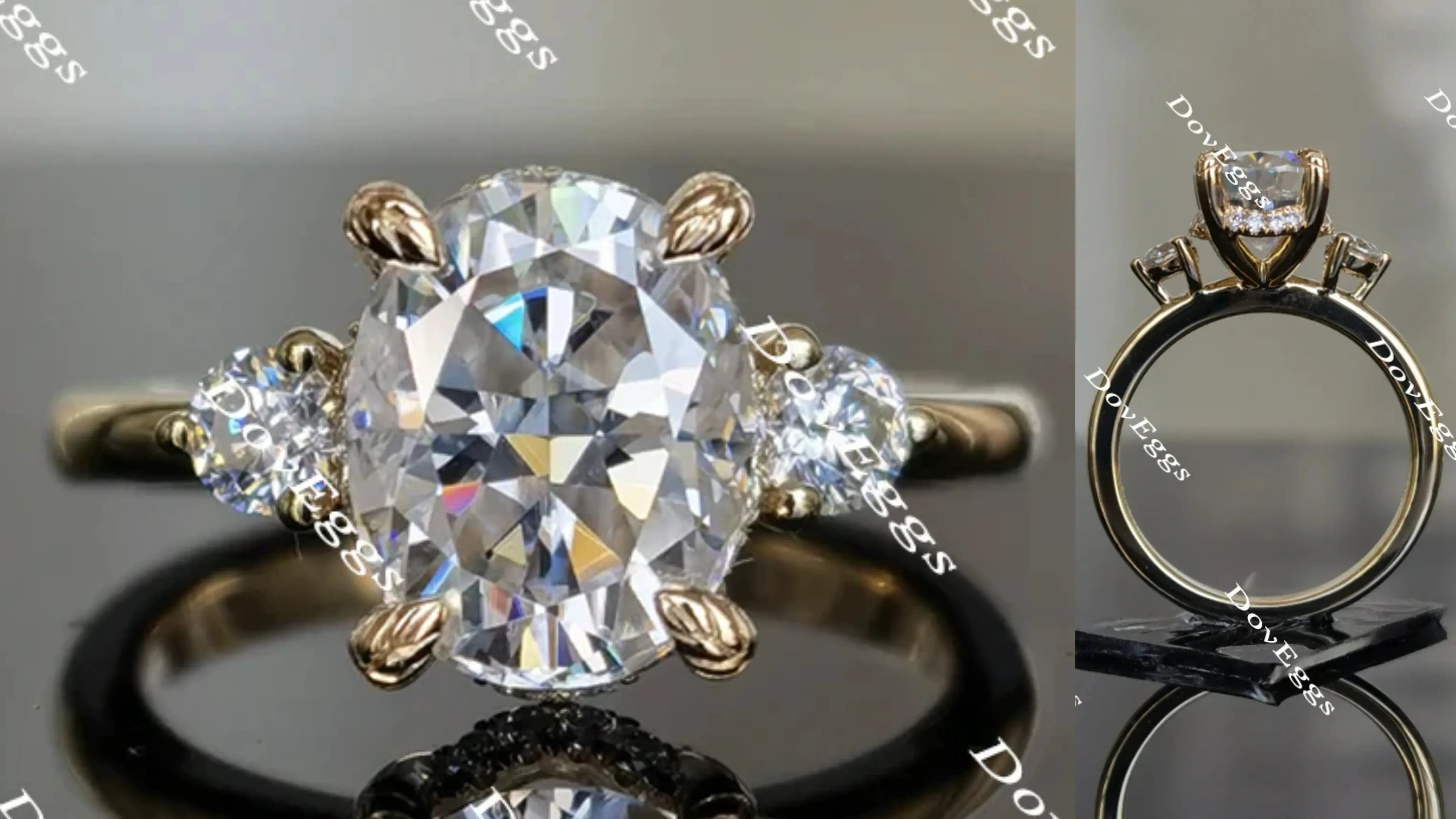 The Katherine-Oval side stone moissanite engagement ring| Doveggs