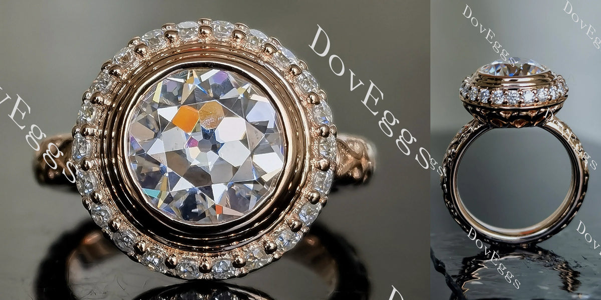Doveggs round art deco vintage moissanite engagement ring