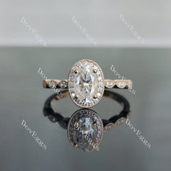 Oval art deco halo moissanite engagement ring| Doveggs