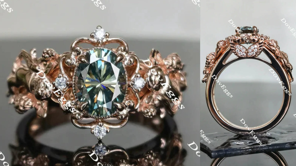 The Misty angel-Oval art deco colored moissanite emgagement ring| Doveggs