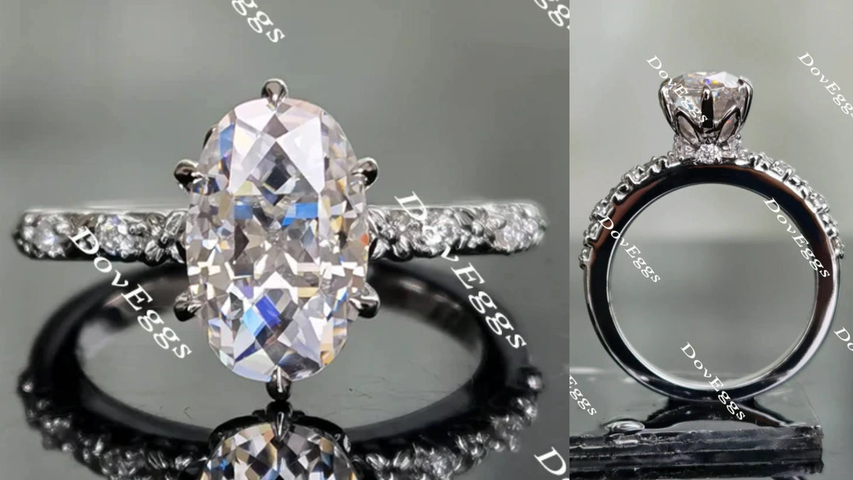 Oval art deco moissanite engagement ring| DovEggs