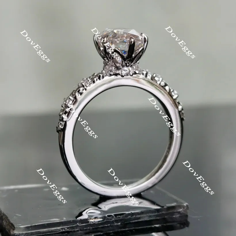 Oval art deco moissanite engagement ring| DovEggs