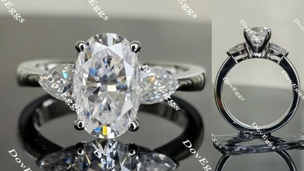 Oval three-stone moissanite engagement ring| Doveggs