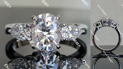 Oval three stones moissanite engagement ring| Doveggs