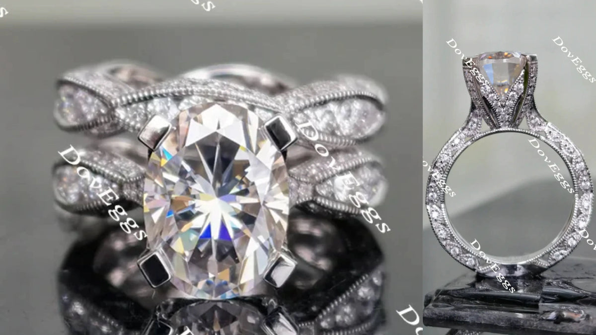 Oval art deco moissanite engagement ring(engagement ring only)| Doveggs